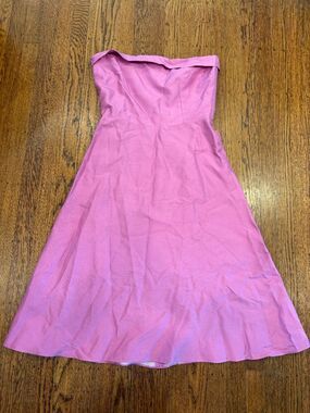 Lynn Lugo 100% Raw Silk Strapless Cocktail Dress Lilac Pink A-Line 8